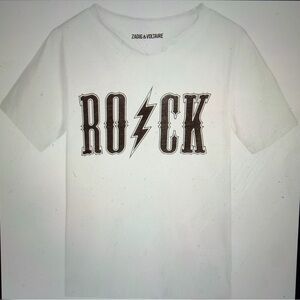 Zadig & Voltaire Kids White Graphic 'ROCK' Tee with Bolt